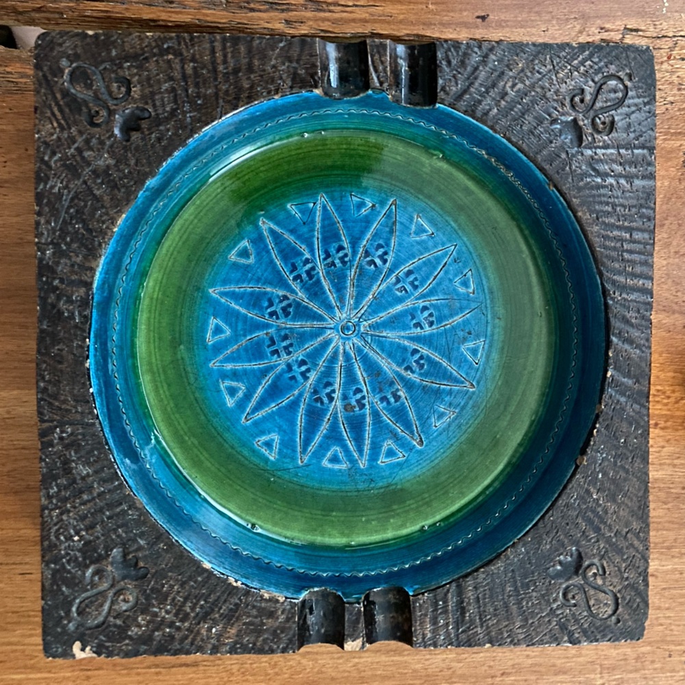 Vintage Bittosi For Rosenthal Netter Ashtray Blue Green Italy Cigar MCM Sticker